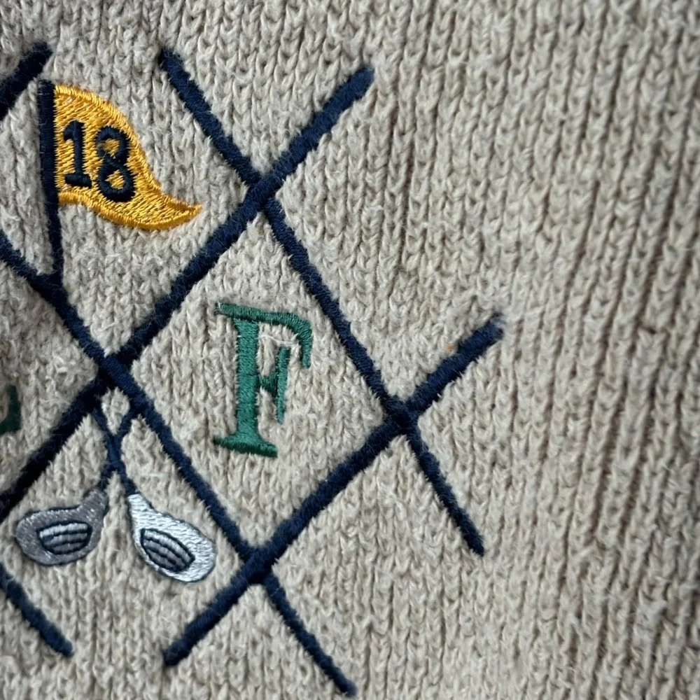 Vintage 90s Scottish Isle Golf Sweater Cream Preppy Old Money Grandpacore size M